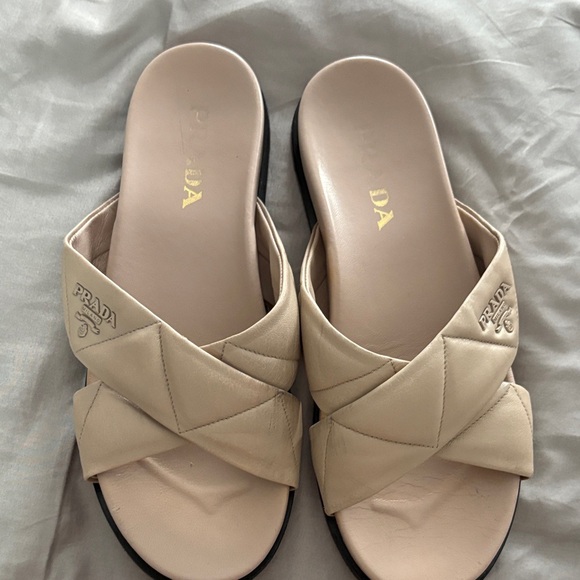 Prada Women's Beige Quilted Slide Sandals - Picture 1 of 4
